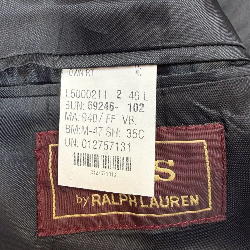 Vtg Chaps Ralph Lauren 46L Mens Wool Sport Coat Grey Blue Plaid Blazer Canada - Picture 8 of 16